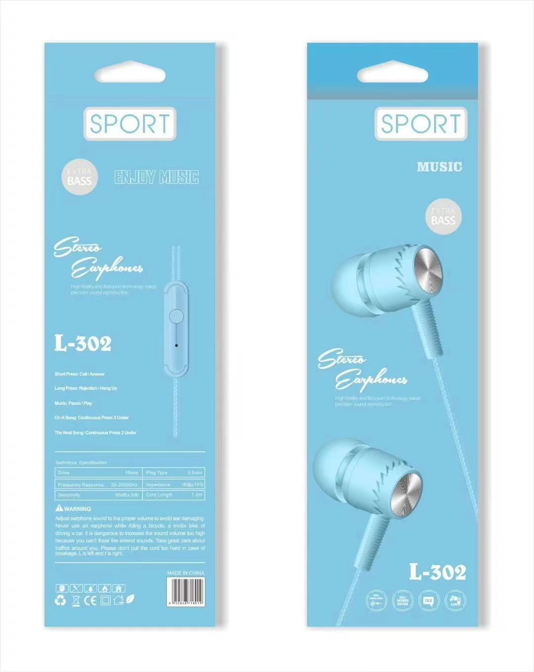 L-302 Sogo headphones, mobile phone headphones, in-ear headsets, earbuds with microphone