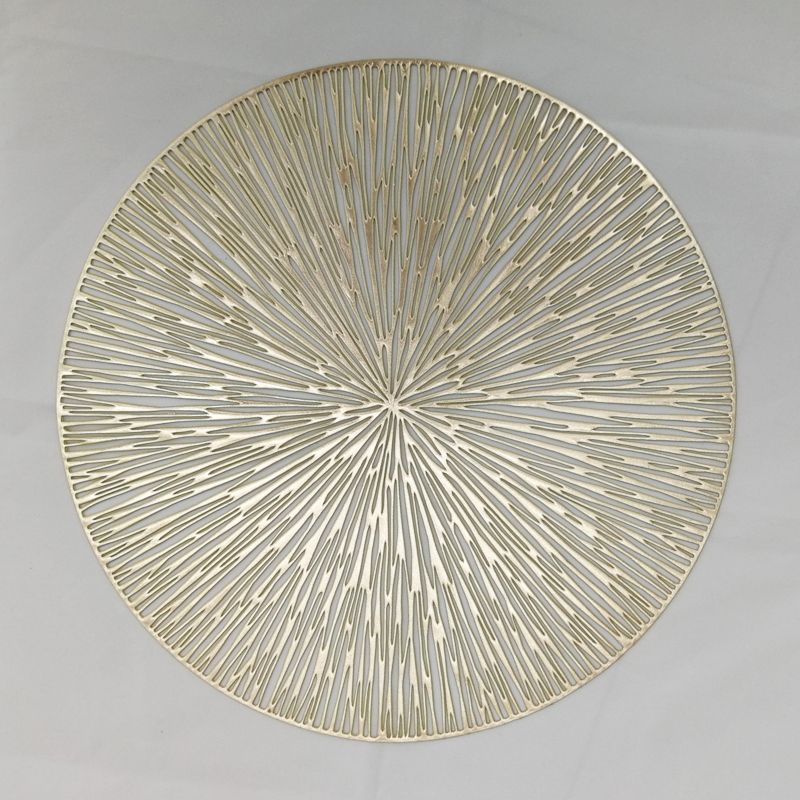 Simple Solid Color European Circular Pvc Hollow Hot Stamping Placemat Hotel Heat Insulation Non-Slip Coffee Coaster Steak Tray Mat undefined
