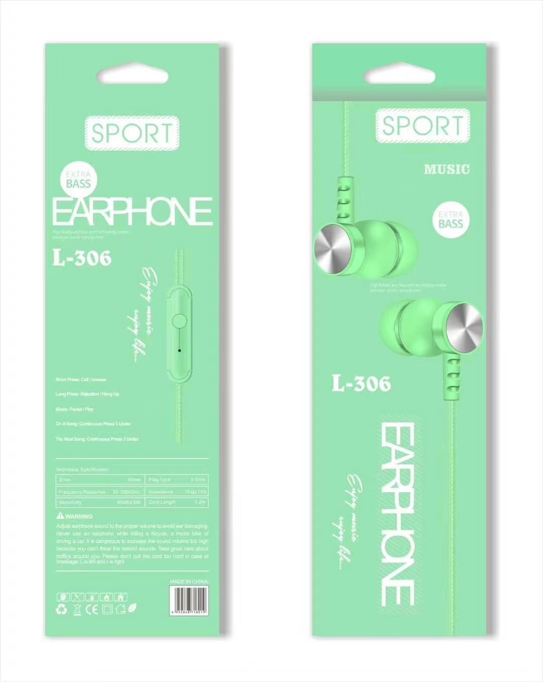 L-306 Sogo headphones, mobile phone headphones, in-ear headsets, earbuds with microphone Item Picture