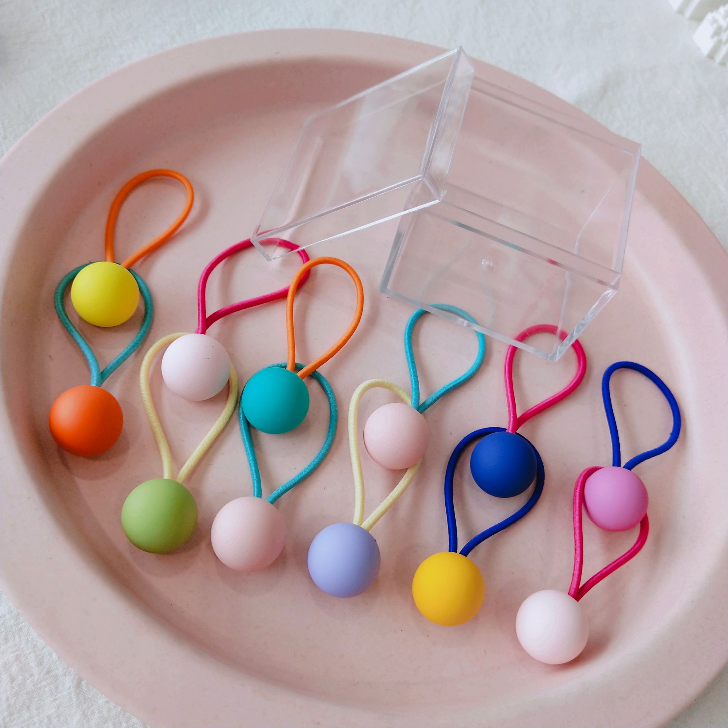 韩国原版磨砂皮筋多色橡皮儿童发圈头绳长皮筋12根盒装详情图2