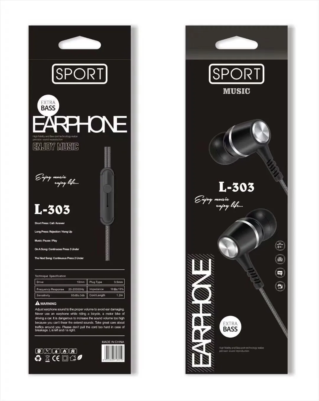 L-303 Sogo headphones, mobile phone headphones, in-ear headsets, earbuds with microphone detail image 7