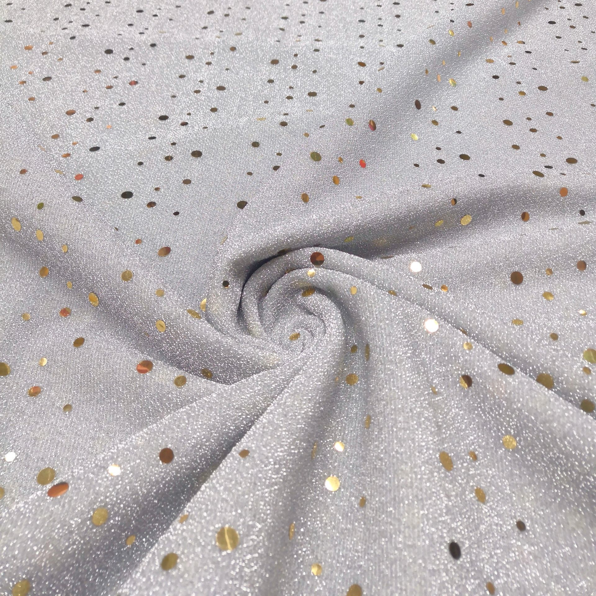 Small round sheet punched thread fabric, bright silk, glittering gold and silver silk, gold onion fabric, head accessories, dance stage costume fabric detail image 1