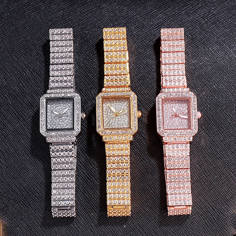 Douyin's popular square starry sky watch with a full diamond bracelet, a women's quartz watch details Picture
