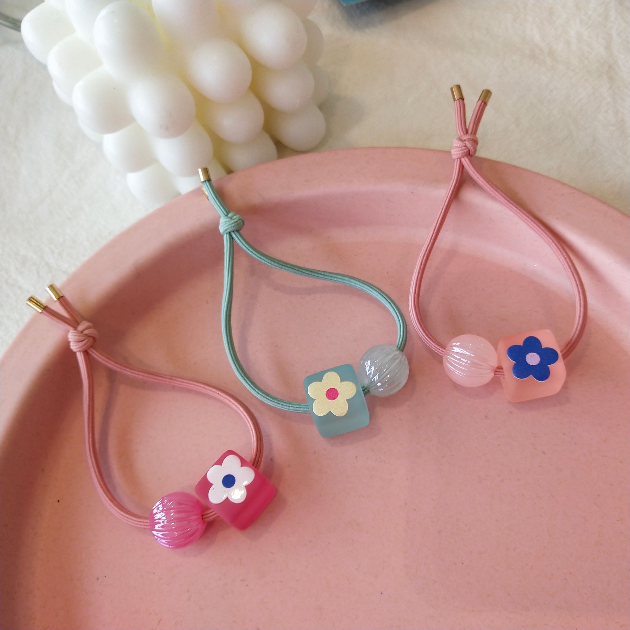 Korean chic style hair tie, rubber square flower hair band, hair tie, simple and fresh hair tie detail image 10