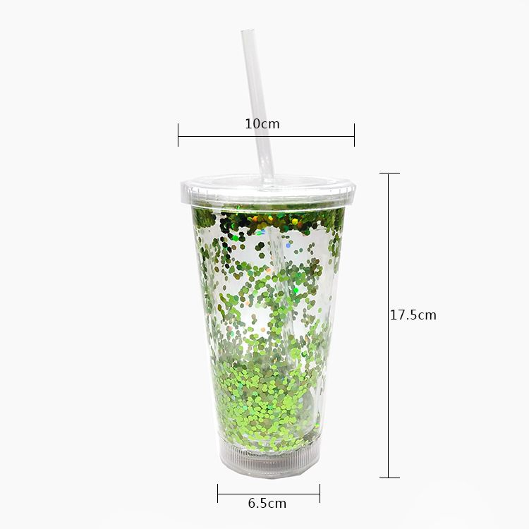 创意新款双层塑料 亮片吸管杯 ps环保塑料吸管杯详情图2