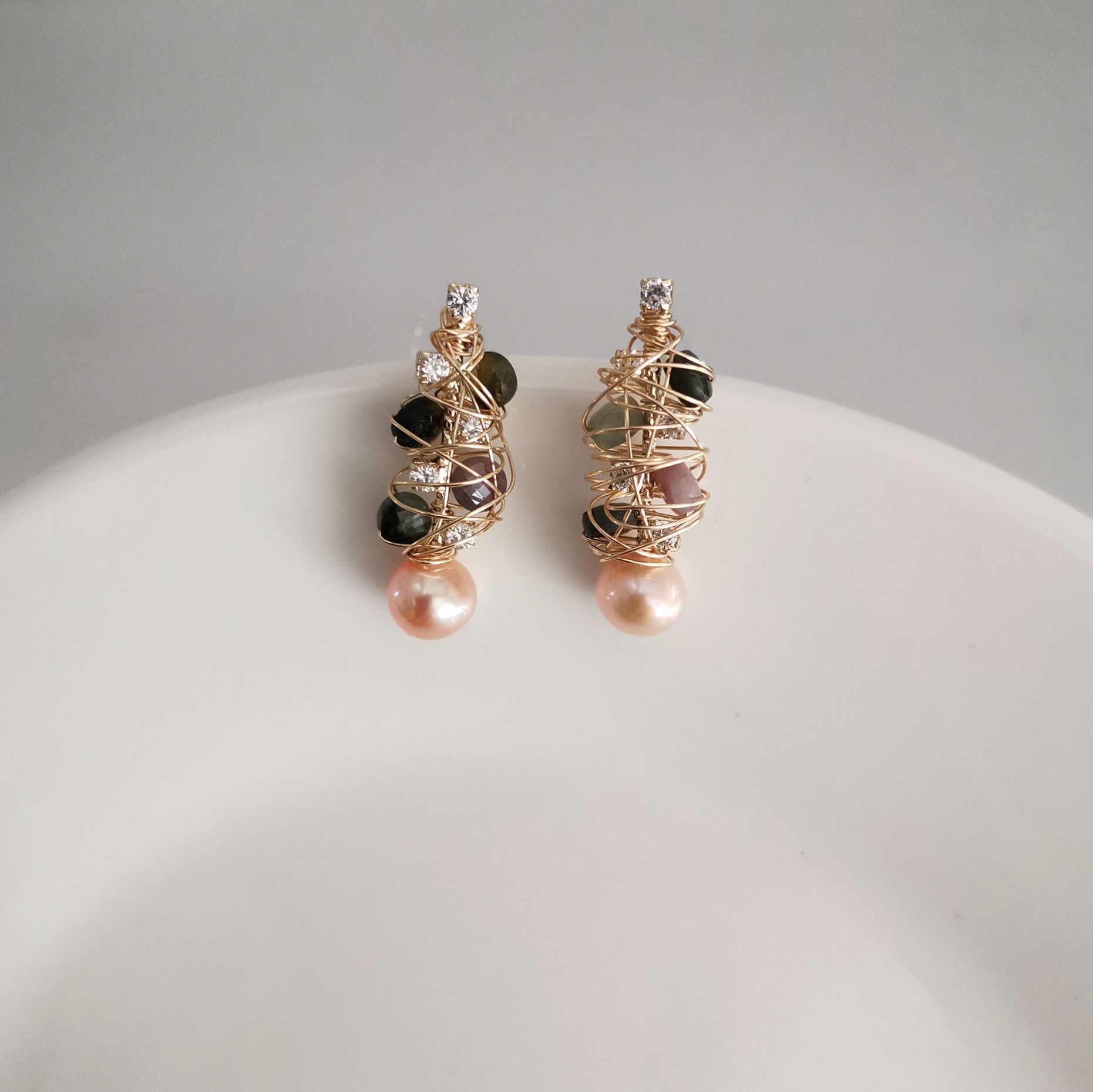 Yiwu Selection original hand-made wound tourmaline pearl Earring stud /4511 full figure