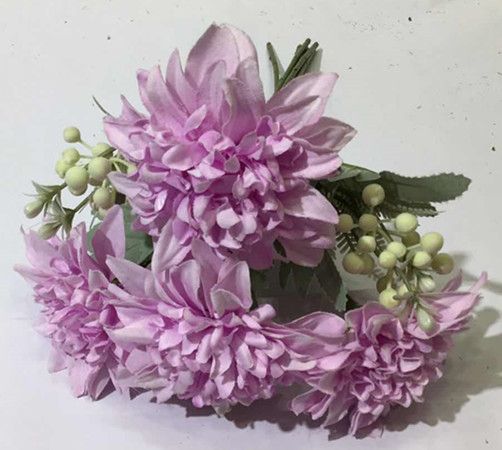 Xiange Flower Art Simulation Flower Wedding Wall Flower Collocation Manufacturers Direct Plastic Green Plant Decoration 7 Head Purple Gold Flower Item Picture