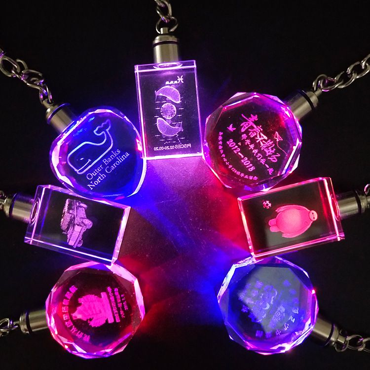 The LED crystal keychain can be customized with any pattern LOGO, available in single color or seven colors detail image 1