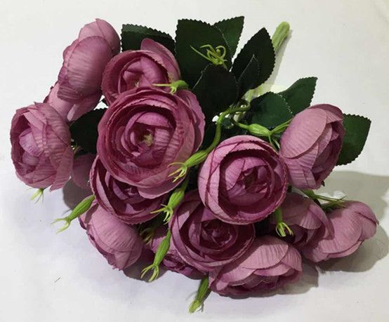 Xiange Flower Art Simulation Flower Wedding Wall Flower Collocation Manufacturers Direct Plastic Green Plant Decoration 18 Head Small Round Rose undefined