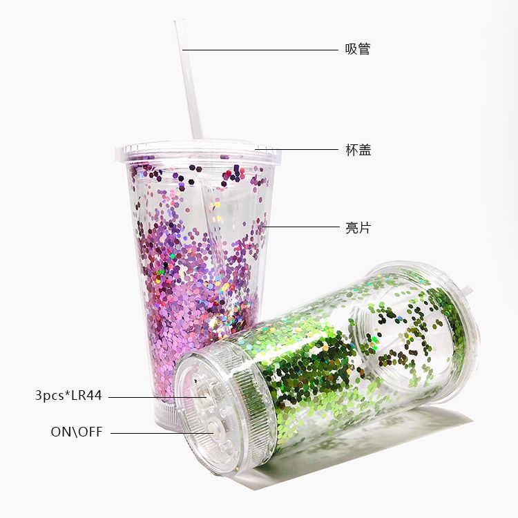 创意新款双层塑料 亮片吸管杯 ps环保塑料吸管杯详情图3