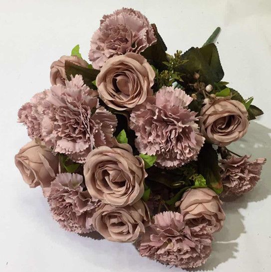 Xiange Flower Art Simulation Flower Wedding Wall Flower Collocation Manufacturers Direct Sales Plastic Green Plant 18 Carnations Combination Item Picture