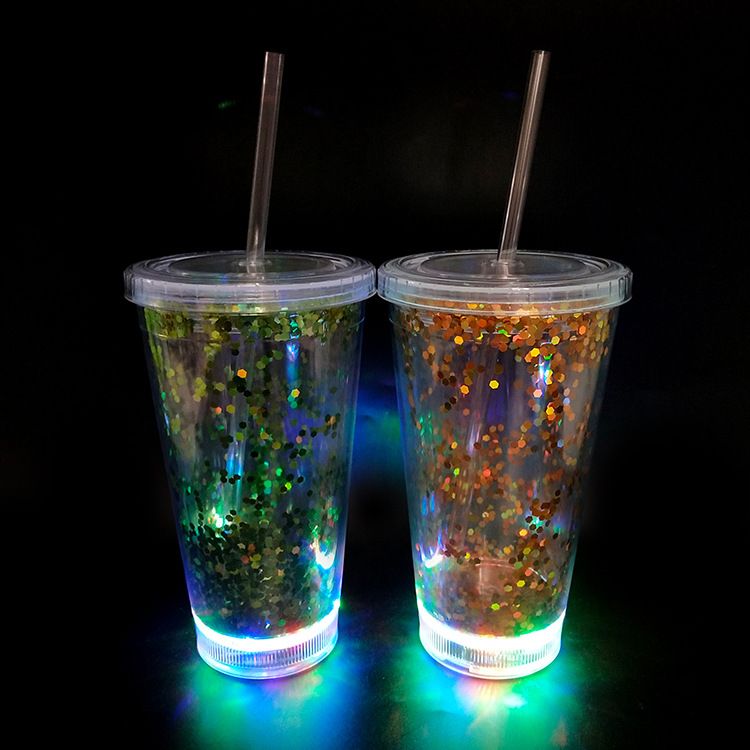 创意新款双层塑料 亮片吸管杯 ps环保塑料吸管杯详情图10