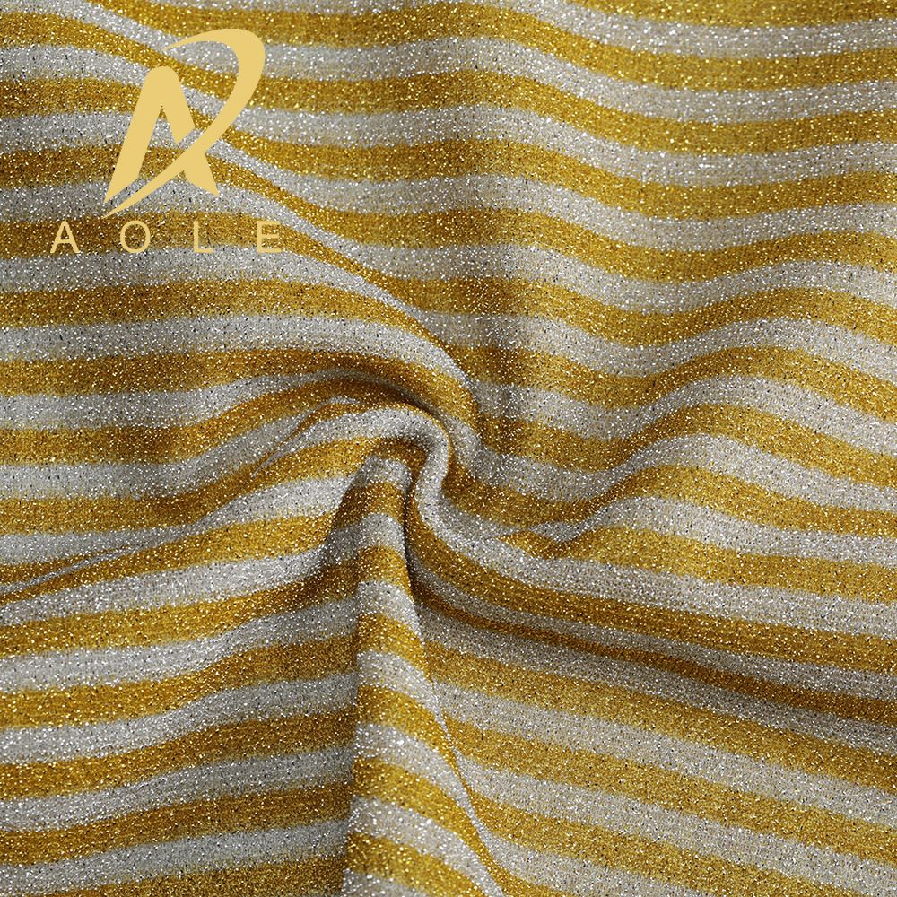 Direct sales from the manufacturer of 120g thick gold and silver thread fabric with medium and thick stripes in natural color, available in stock detail image 2