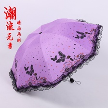 厂商供蝴蝶蕾丝边黑胶太阳伞晴雨两用公主美女晴 雨伞女广告伞