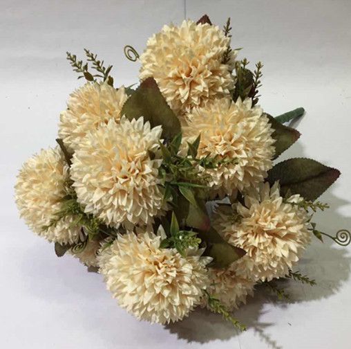 Xiange Flower Art Simulation Flower Wedding Wall Flower Collocation Manufacturers Direct Plastic Green Plant Decoration 12 Happy Chrysanthemum Specification drawing