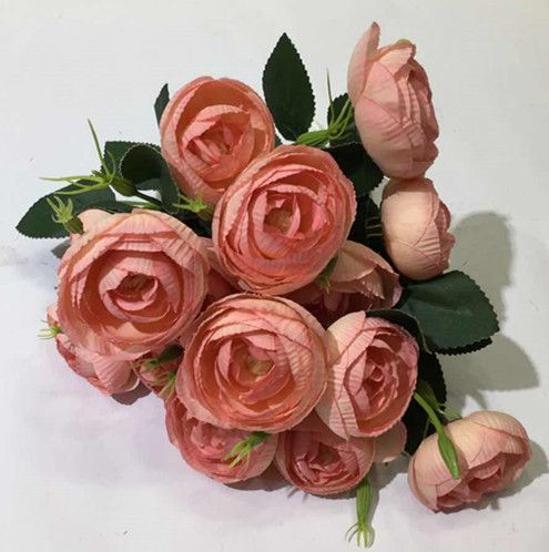 Xiange Flower Art Simulation Flower Wedding Wall Flower Collocation Manufacturers Direct Plastic Green Plant Decoration 18 Head Small Round Rose