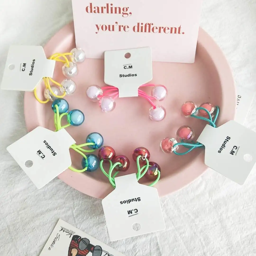 Korean chic style hair tie with double round bead hair bands, high elasticity and hair ties, simple and cute hair tie detail image 3