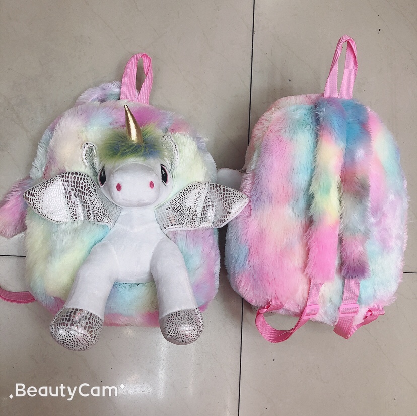 Plush unicorn schoolbag, plush patch unicorn schoolbag, children's schoolbag, backpack, children's unicorn schoolbag, Korean style fashionable schoolbag, backpack Specification image
