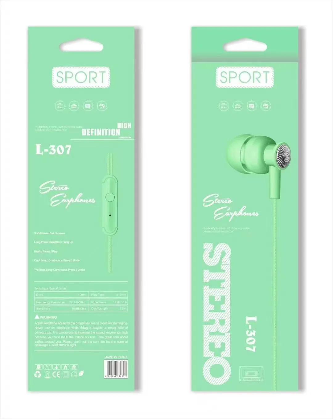 L-307 Sogo headphones, mobile phone headphones, in-ear headsets, earbuds with microphone detail image 5