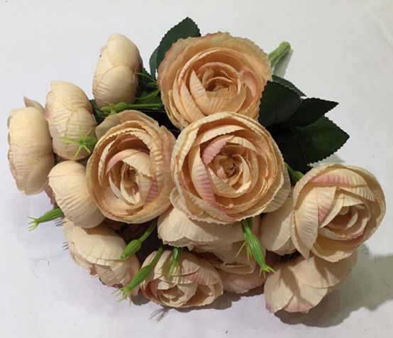 Xiange Flower Art Simulation Flower Wedding Wall Flower Collocation Manufacturers Direct Plastic Green Plant Decoration 18 Head Small Round Rose undefined