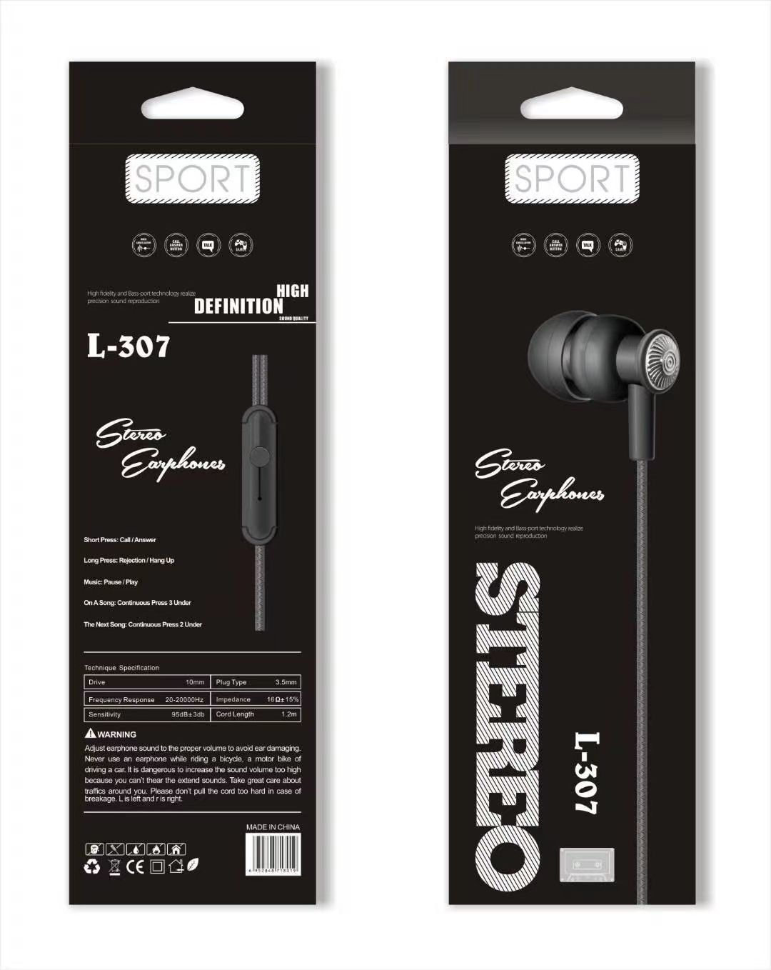 L-307 Sogo headphones, mobile phone headphones, in-ear headsets, earbuds with microphone detail image 7