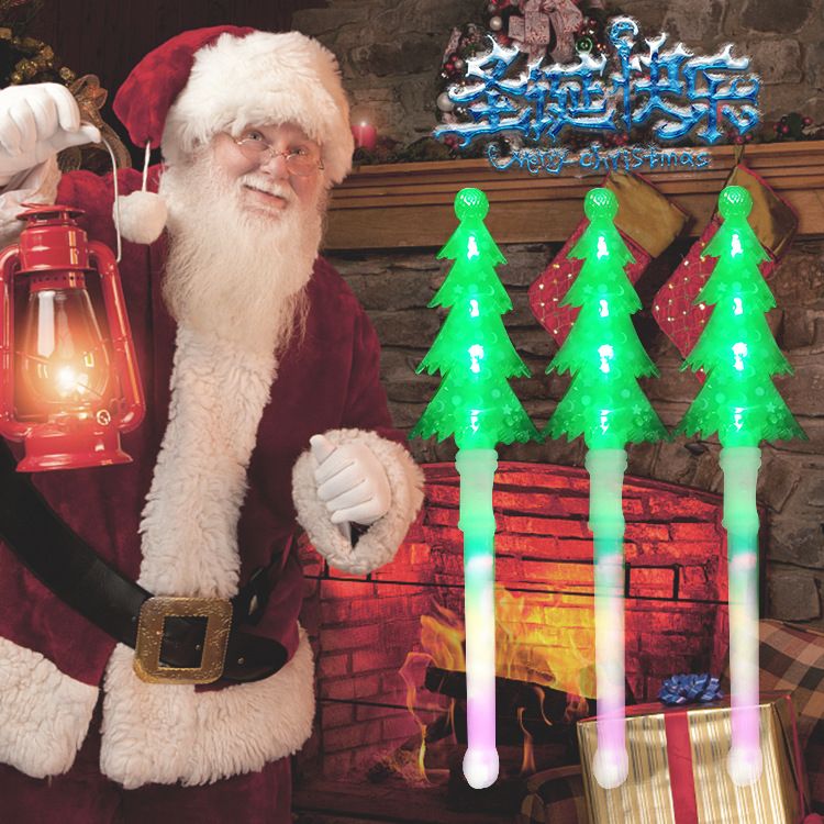 新款LED圣诞树发光棒 儿童塑料松树发光棒 圣诞Party七灯松树棒详情图11