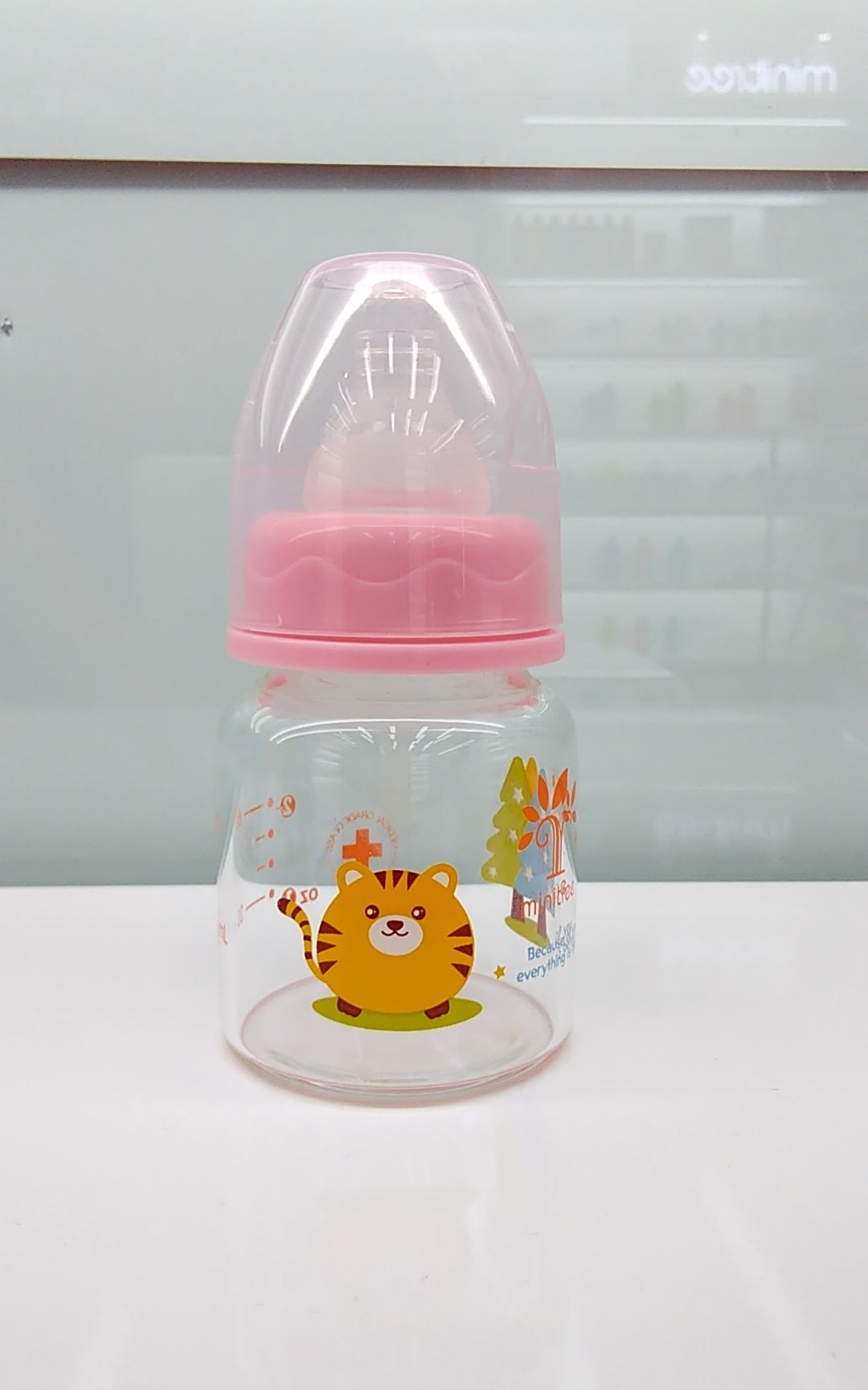 60ml baby bottle, glass, pink for newborns detail image 1