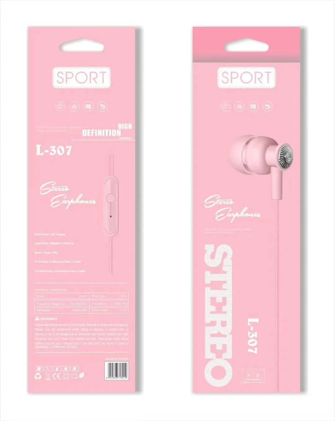 L-307 Sogo headphones, mobile phone headphones, in-ear headsets, earbuds with microphone detail image 4