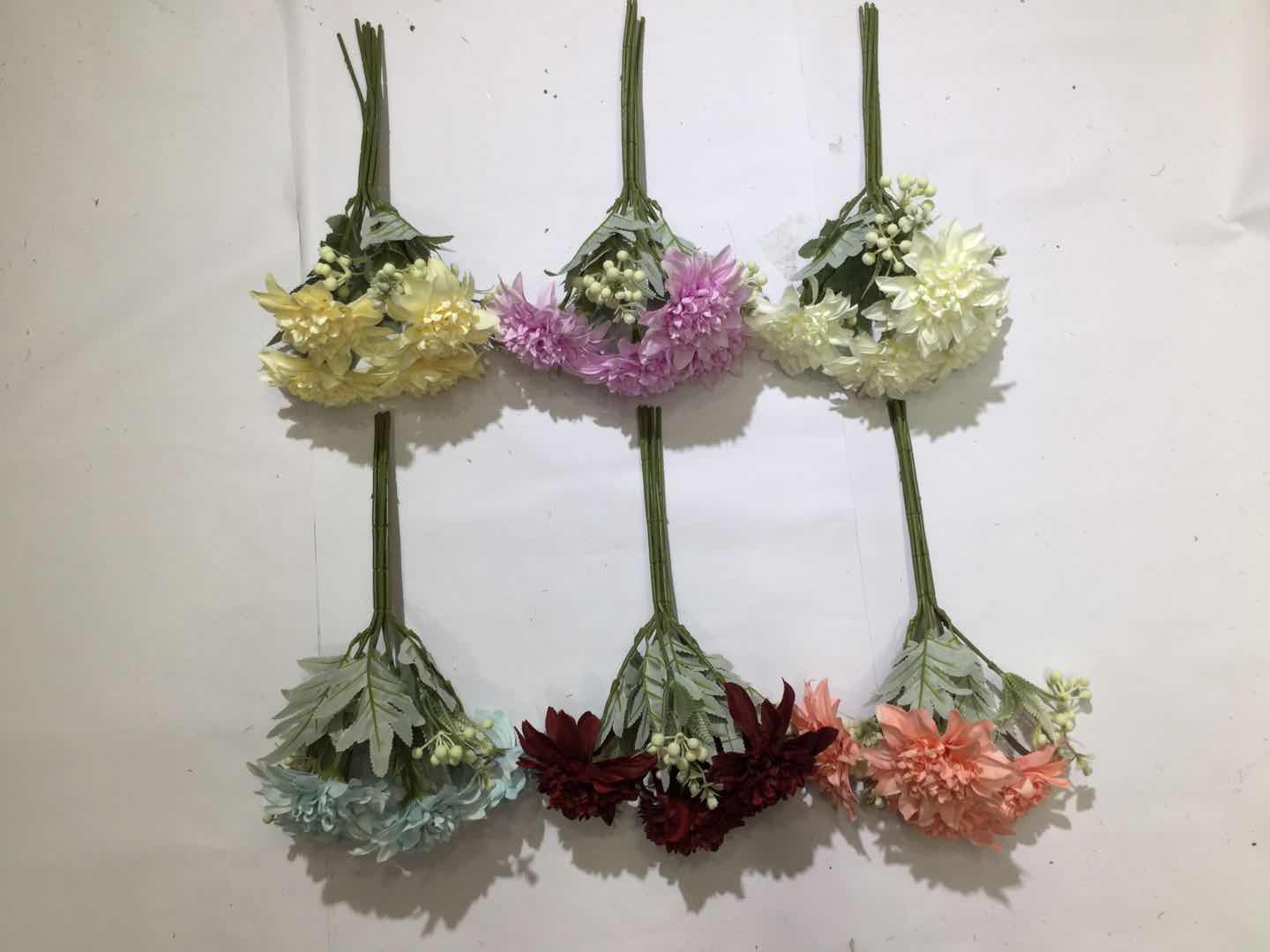 Xiange Flower Art Simulation Flower Wedding Wall Flower Collocation Manufacturers Direct Plastic Green Plant Decoration 7 Head Purple Gold Flower full figure