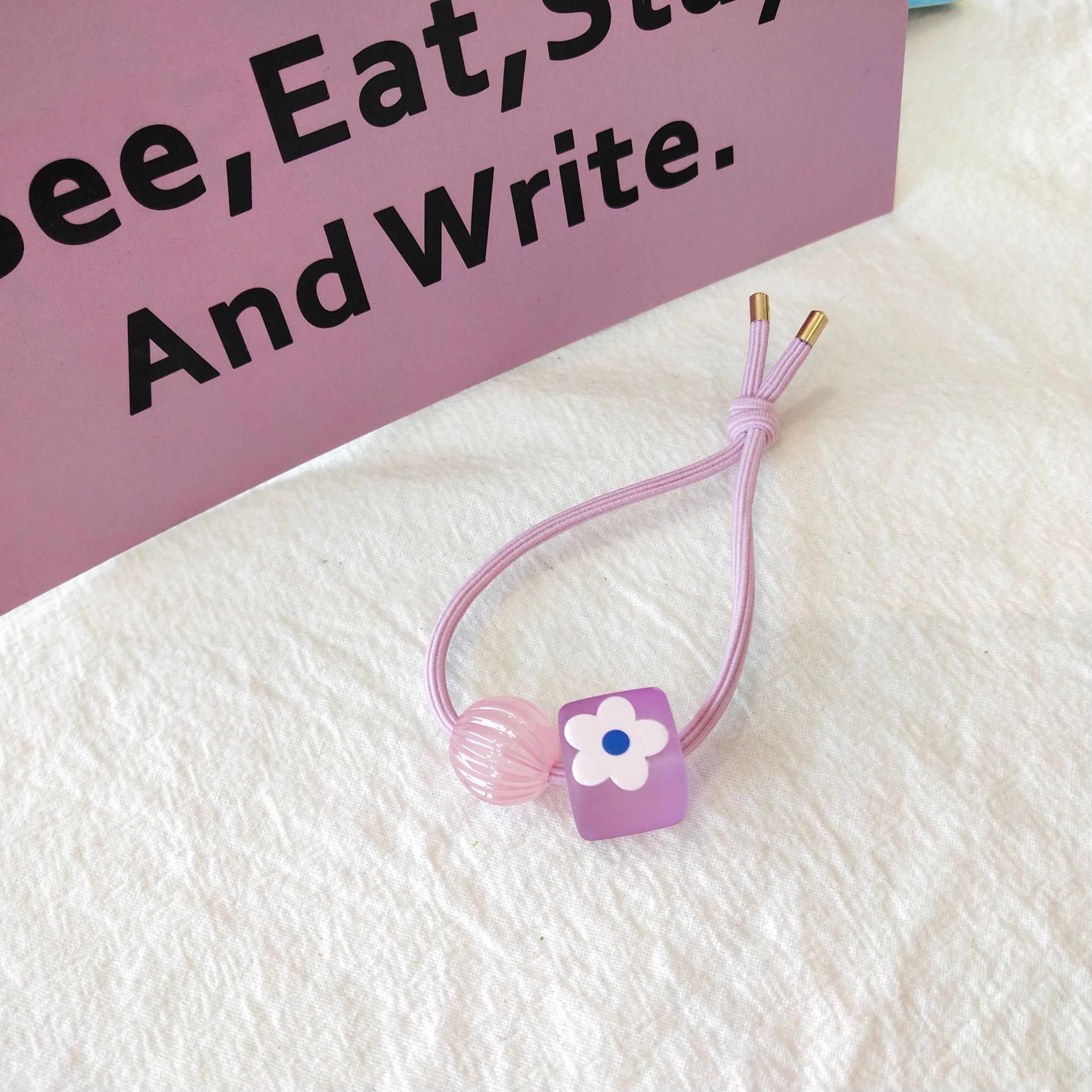 Korean chic style hair tie, rubber square flower hair band, hair tie, simple and fresh hair tie detail image 4
