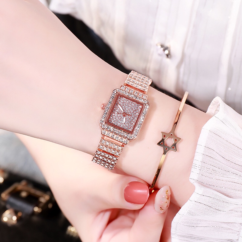 Douyin's popular square starry sky watch with a full diamond bracelet, a women's quartz watch undefined