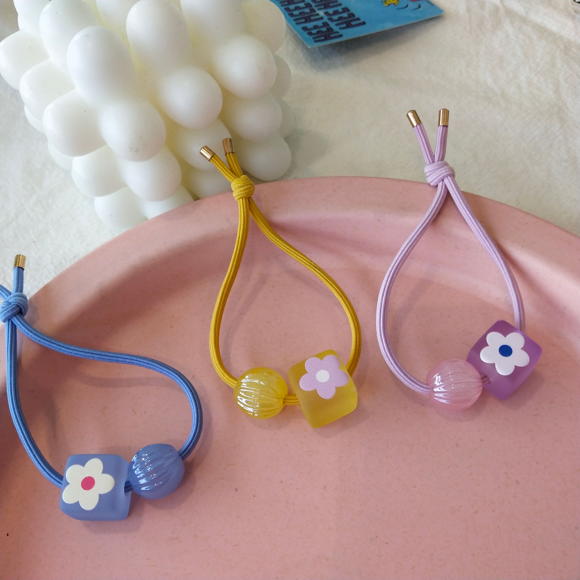 Korean chic style hair tie, rubber square flower hair band, hair tie, simple and fresh hair tie detail image 9