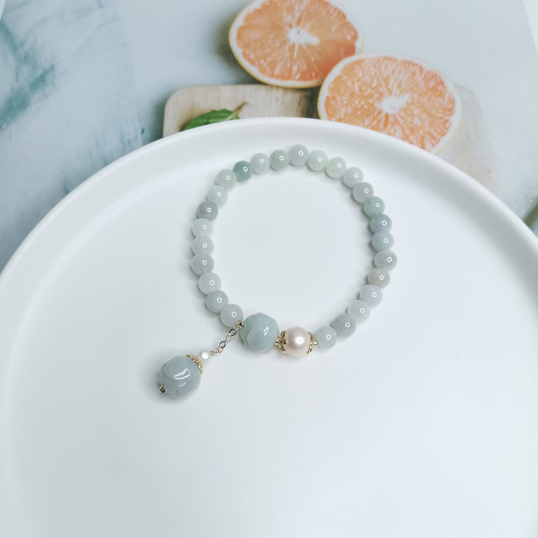 Yiwu good vintage show white jade pearl stretch rope bracelet /4511 full figure