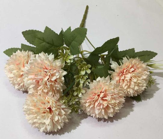 Xiange Flower Art Simulation Flower Wedding Wall Flower Collocation Manufacturers Direct Plastic Green Plant Decorative Flowers 5 Head Chrysanthemum undefined