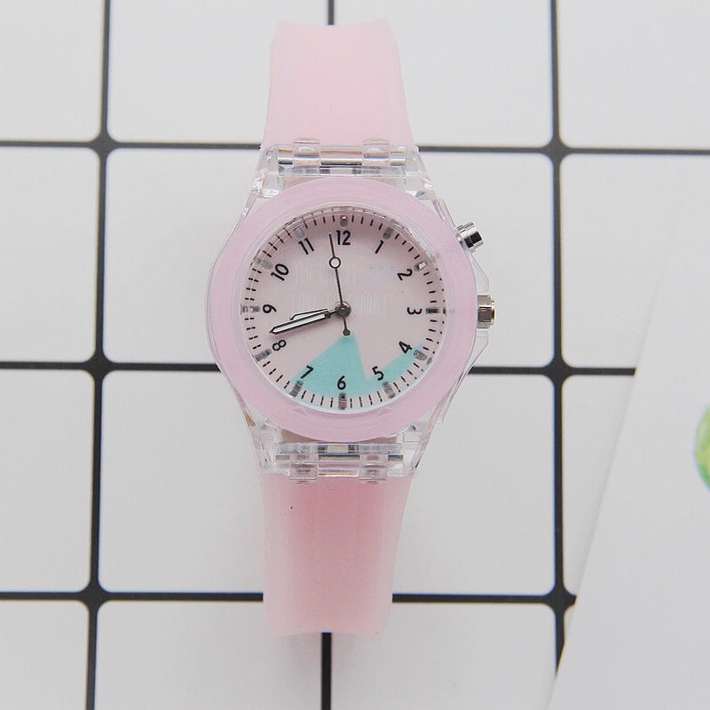 Ins-style cute little rabbit, seven-color gradient flashing light, jelly-colored luminous watch strap, student watch, trendy light watch for both men and women Item Picture