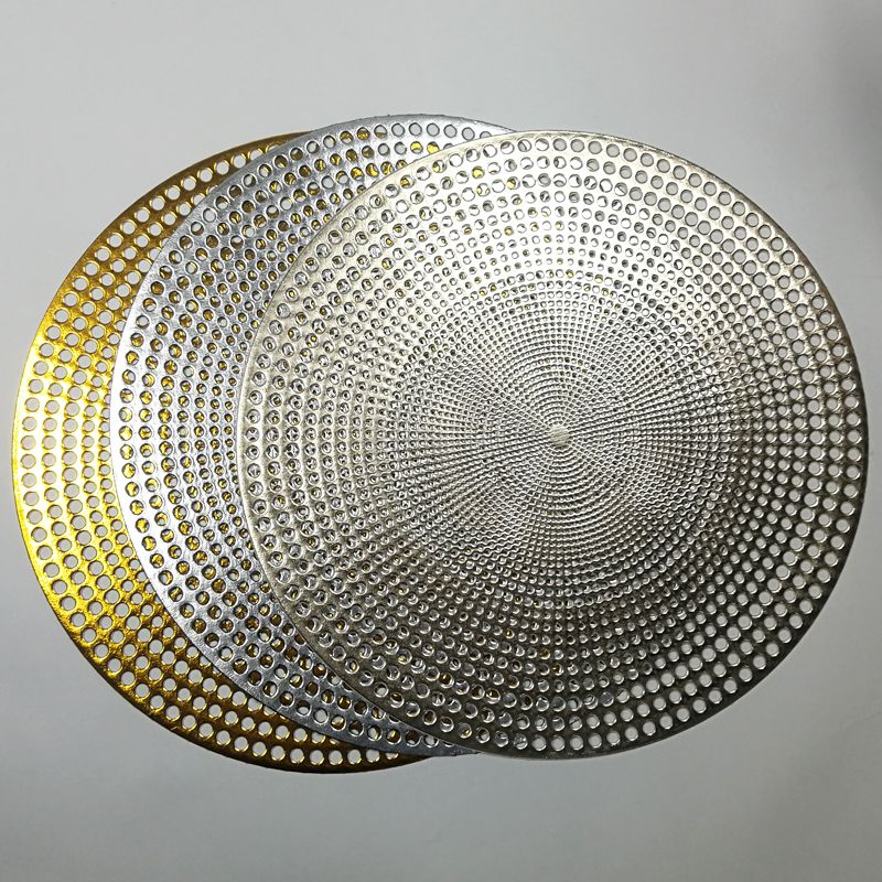 Simple Solid Color European Round Placemat Pvc Hollow Hot Stamping Placemat Hotel Heat Insulation Non-Slip Coffee Mat Steak Tray Mat details Picture