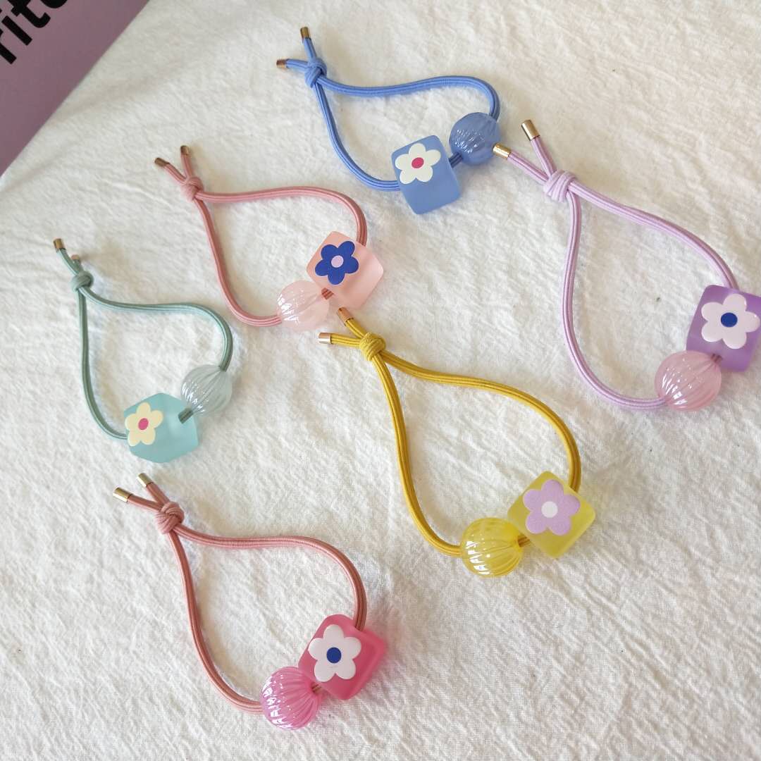 Korean chic style hair tie, rubber square flower hair band, hair tie, simple and fresh hair tie details Picture