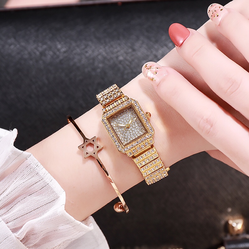 Douyin's popular square starry sky watch with a full diamond bracelet, a women's quartz watch undefined