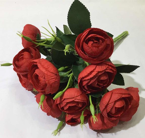 Xiange Flower Art Simulation Flower Wedding Wall Flower Collocation Manufacturers Direct Plastic Green Plant Decoration 18 Head Small Round Rose undefined