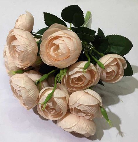 Xiange Flower Art Simulation Flower Wedding Wall Flower Collocation Manufacturers Direct Plastic Green Plant Decoration 18 Head Small Round Rose Specification drawing