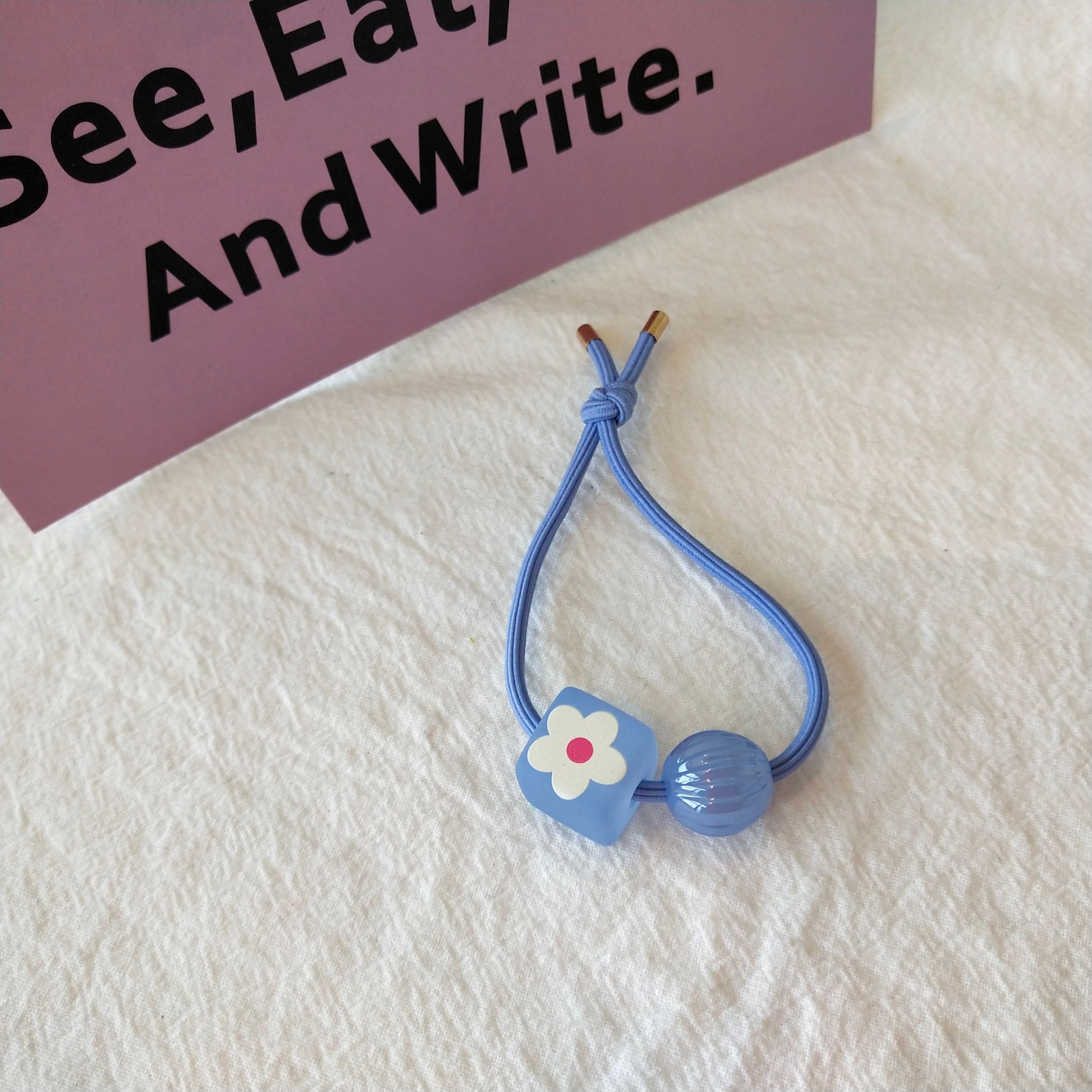 Korean chic style hair tie, rubber square flower hair band, hair tie, simple and fresh hair tie detail image 8