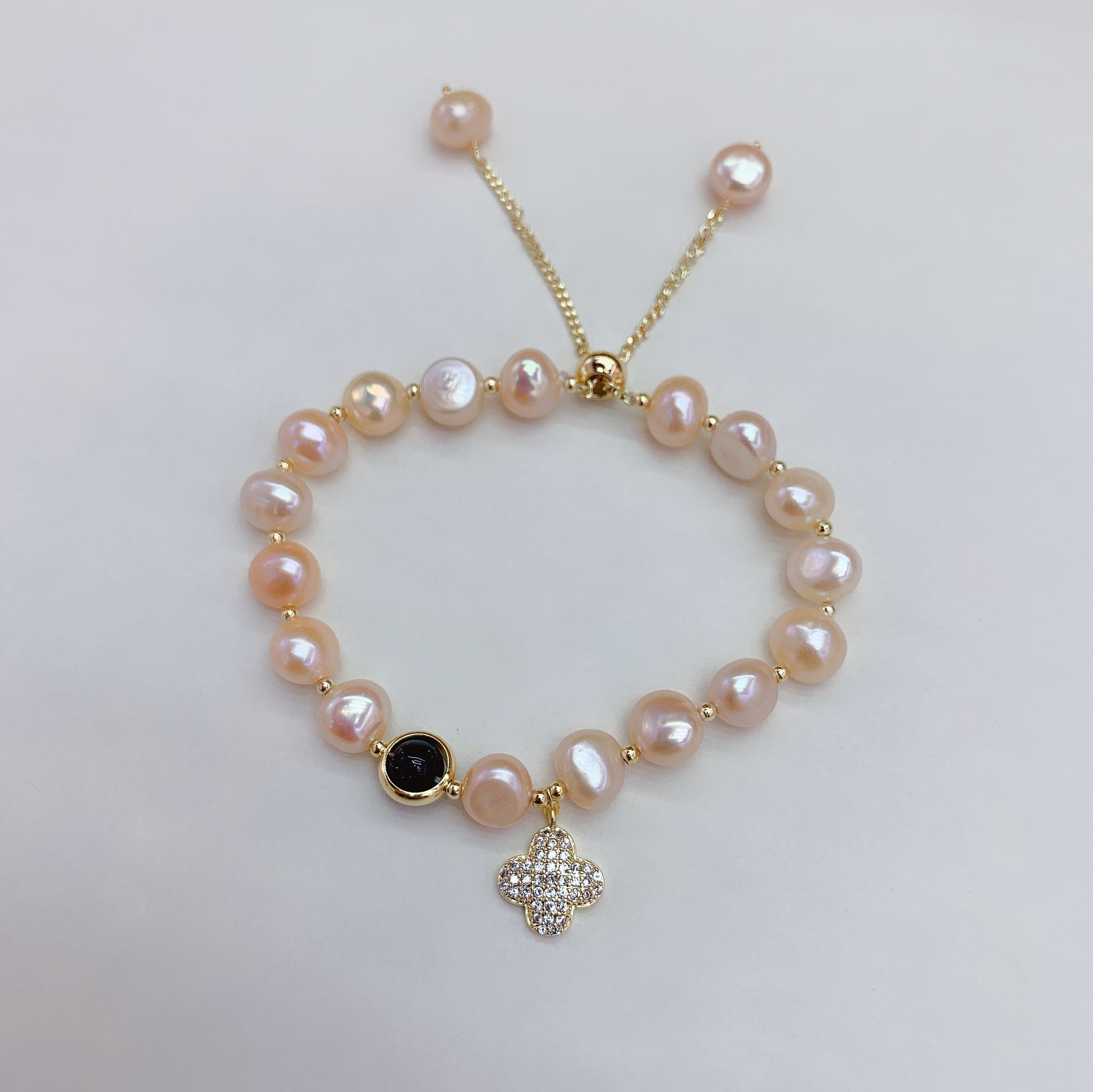 Yiwu Selection lucky four-leaf clover blue sand pearl pull pull buckle bracelet /4511 full figure