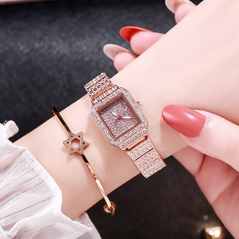 Douyin's popular square starry sky watch with a full diamond bracelet, a women's quartz watch Item Picture
