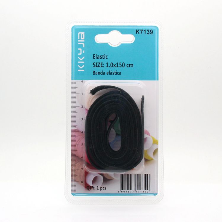 Kaka hardware 7139 blister packaging elastic tape (black) 1.0x150cm European and American supermarkets small packaging source thumbnail