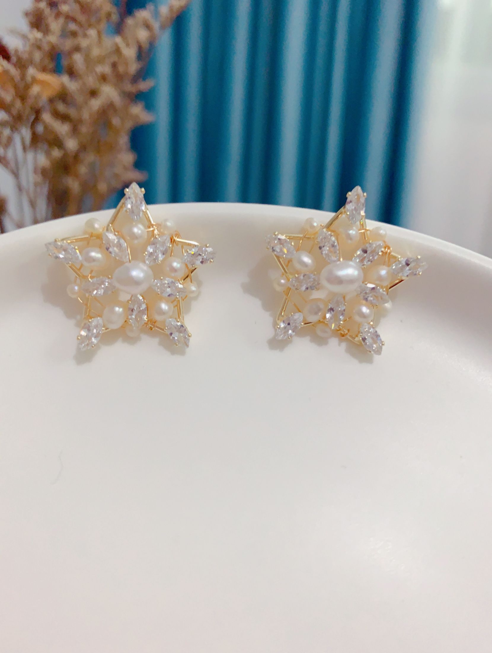 Yiwu good north Star zircon pearl stud earrings /4511 full figure