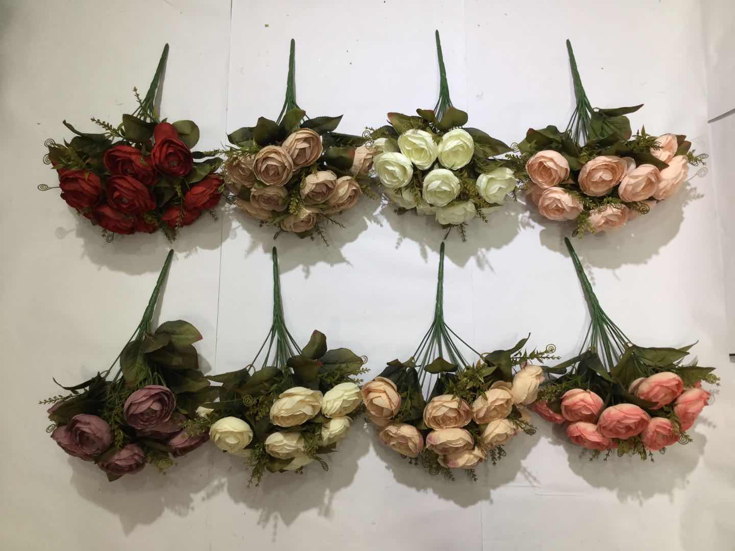 Xiange Flower Art Simulation Flower Wedding Wall Flower Collocation Manufacturers Direct Plastic Green Plant Decoration 13 Head Small Round Bud full figure