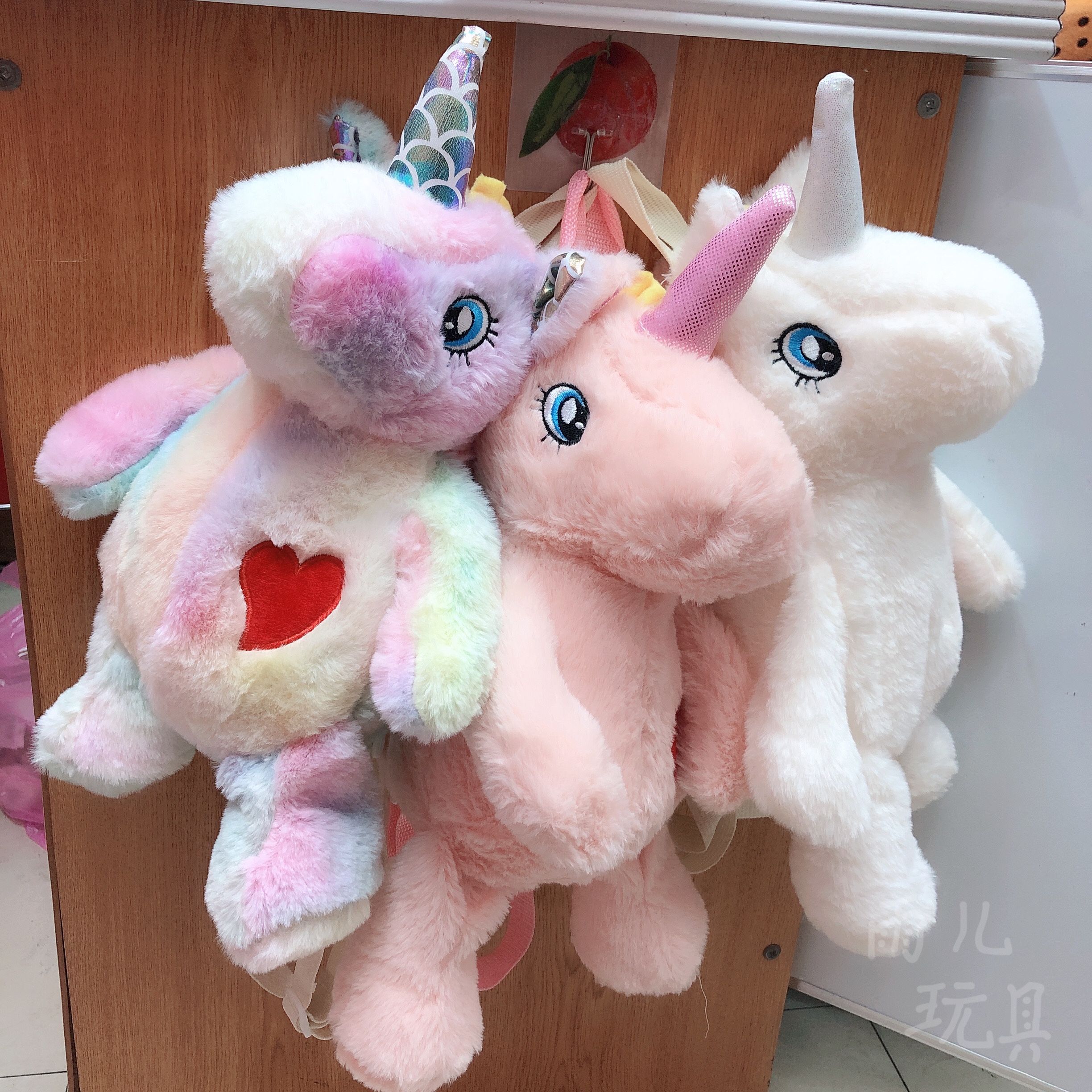 Plush unicorn schoolbag, plush patch unicorn schoolbag, children's schoolbag, backpack, children's unicorn schoolbag, Korean style fashionable schoolbag, backpack undefined