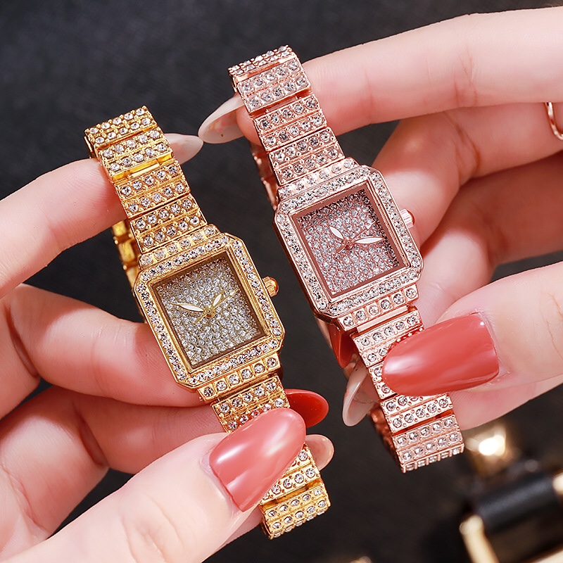 Douyin's popular square starry sky watch with a full diamond bracelet, a women's quartz watch Specification image