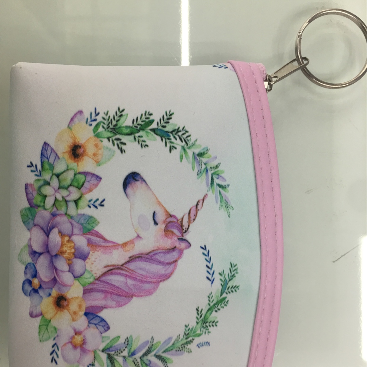 PU digital printed border garland unicorn coin purse details Picture