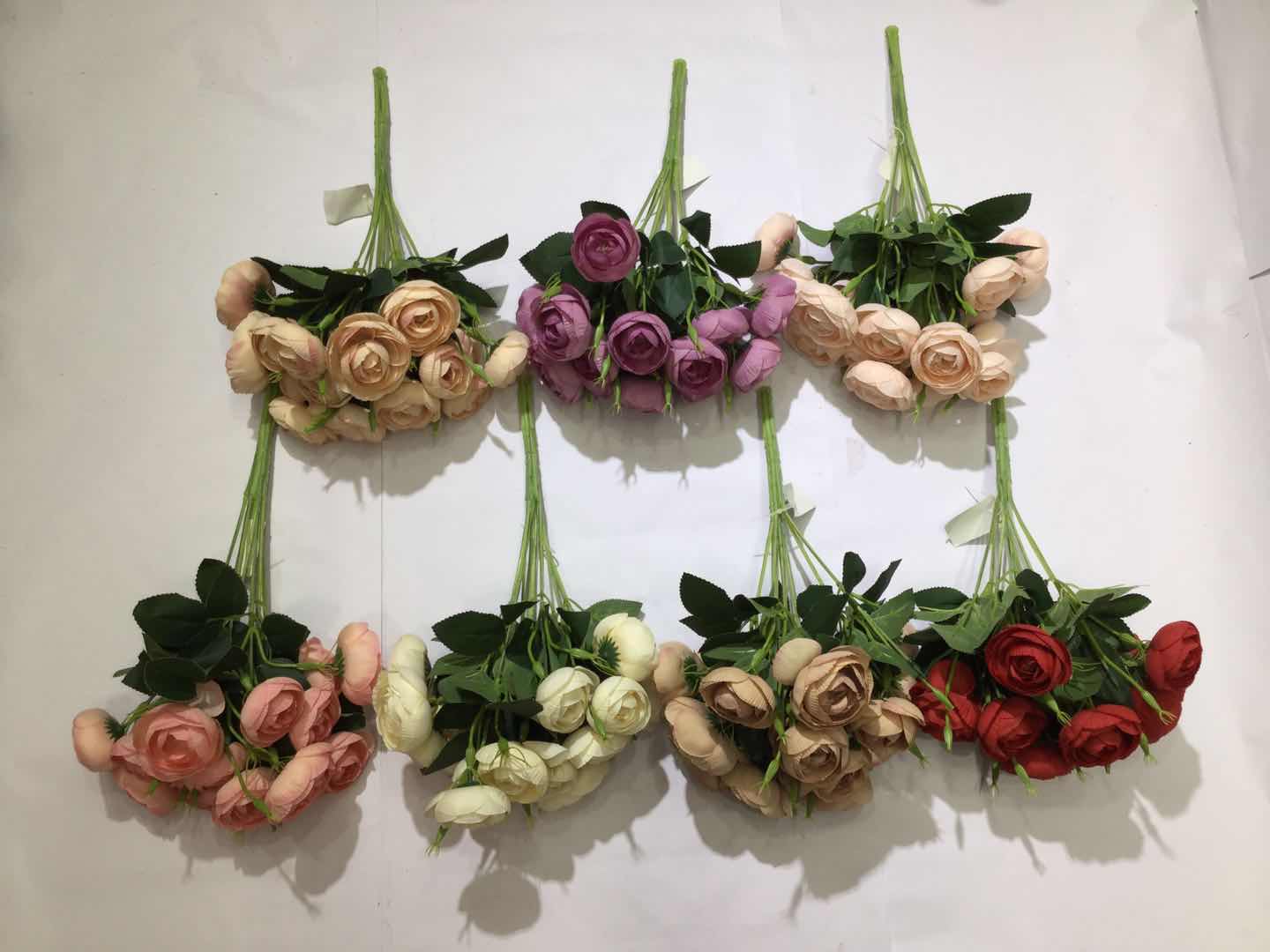 Xiange Flower Art Simulation Flower Wedding Wall Flower Collocation Manufacturers Direct Plastic Green Plant Decoration 18 Head Small Round Rose full figure
